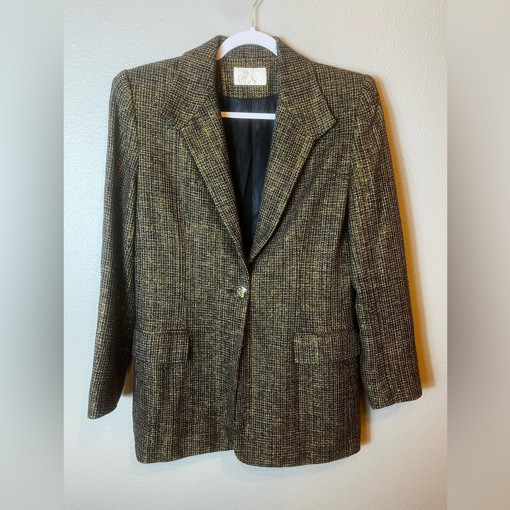Vintage Cache 100% Silk Gold Shimmer Tweed Blazer Size 6